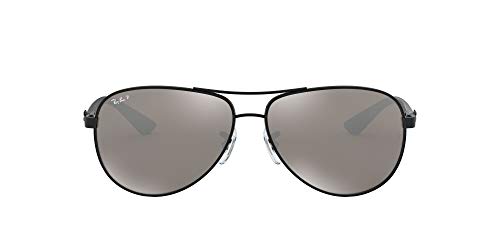 Ray-Ban Carbon Fibre Gafas de sol, Aviador, Polarizadas, 58, Black (frame: black (glossy), lenses: gray polarized mirror 002 / K7)