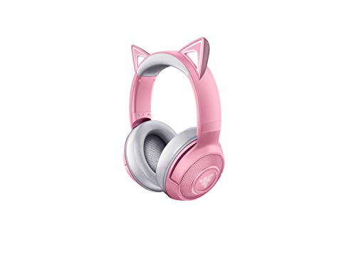 Razer Kraken Bluetooth Kitty - Auriculares inalámbricos para Juegos (Orejas de Gato inalámbricas con iluminación Chroma RGB, micrófono Beamforming, Controlador de 40 mm) Rosa/Cuarzo
