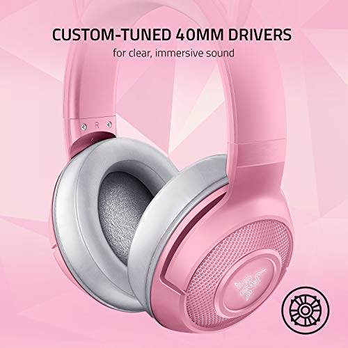 Razer Kraken Bluetooth Kitty - Auriculares inalámbricos para Juegos (Orejas de Gato inalámbricas con iluminación Chroma RGB, micrófono Beamforming, Controlador de 40 mm) Rosa/Cuarzo