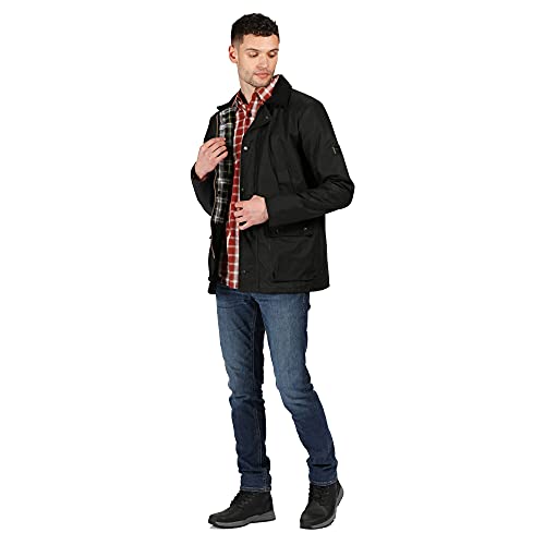 Regatta Country Wax Chaqueta encerada repelente al agua, con ribete de pana en el cuello Jackets Non-Waterproof, Hombre, Black, S