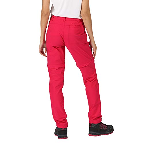 Regatta Highton Zip Off-Pantalón Corto De Senderismo Repelente Al Agua Trousers, Mujer, Dark Cerise, 12