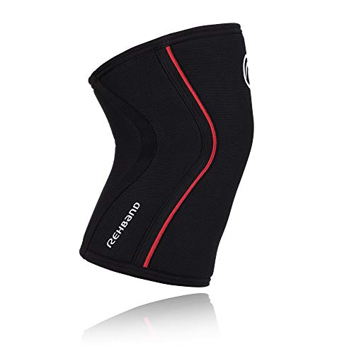 Rehband RX Knee Support Rodillera de Neopreno, Unisex, 7 mm, Negro/Rojo, Medium
