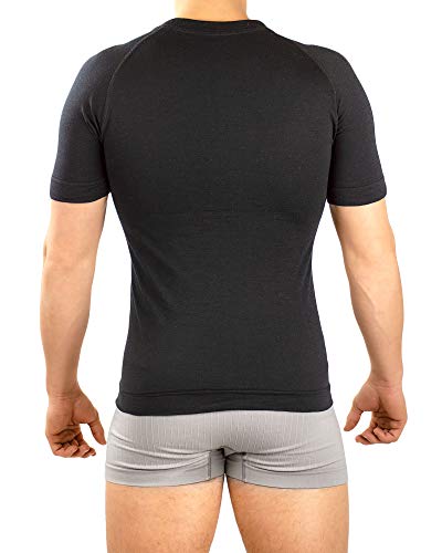 Relaxsan Zero 3010 (Negro, S) Camiseta Térmica Hombre Manga Corta Ropa Interior en Lana Merino y Fibra Dryarn