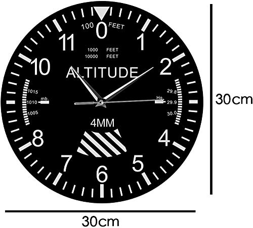 Reloj de pared Altímetro grande Decoración del hogar Reloj de pared Seguimiento Piloto Avión de aire Altitud Estilo de medición Sin tictac Reloj de pared silencioso Regalo de aviación Adecuado para ca