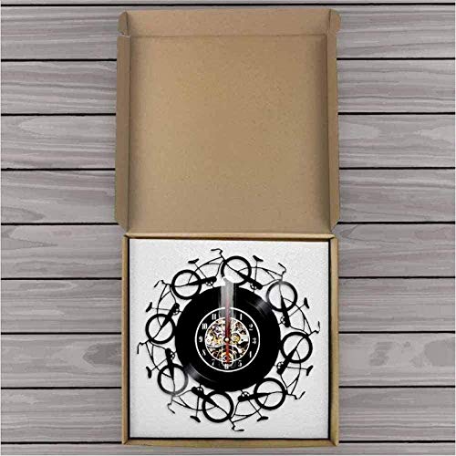 Reloj de pared Bicicletas retro Reloj de pared Disco de vinilo vintage Reloj Lp Ciclistas Arte de la pared de la bicicleta Ciclismo Decoración del hogar Ciclista Amantes de las bicicletas Regalo retro