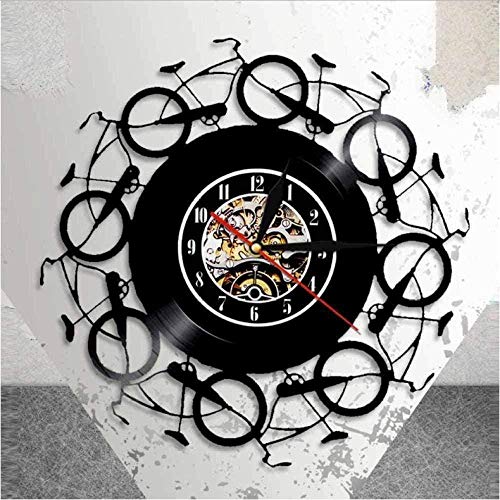 Reloj de pared Bicicletas retro Reloj de pared Disco de vinilo vintage Reloj Lp Ciclistas Arte de la pared de la bicicleta Ciclismo Decoración del hogar Ciclista Amantes de las bicicletas Regalo retro