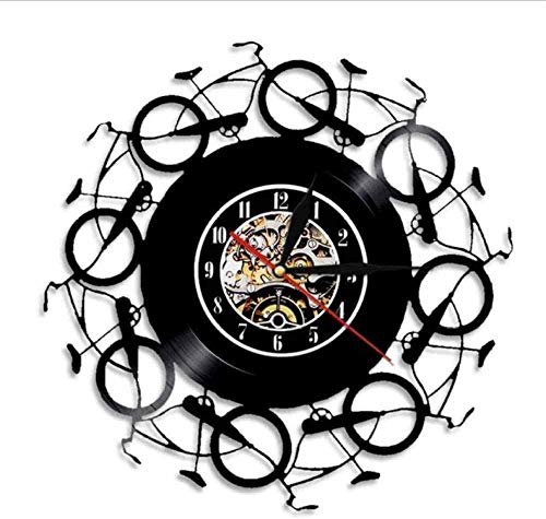 Reloj de pared Bicicletas retro Reloj de pared Disco de vinilo vintage Reloj Lp Ciclistas Arte de la pared de la bicicleta Ciclismo Decoración del hogar Ciclista Amantes de las bicicletas Regalo retro