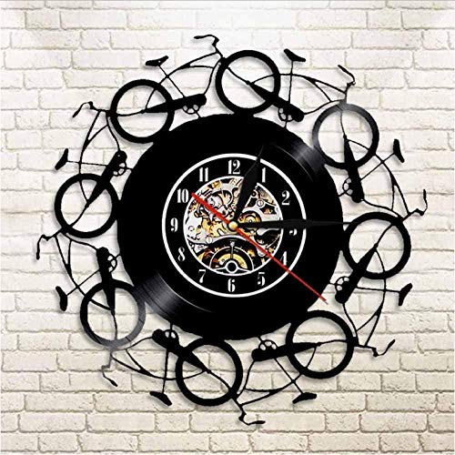 Reloj de pared Bicicletas retro Reloj de pared Disco de vinilo vintage Reloj Lp Ciclistas Arte de la pared de la bicicleta Ciclismo Decoración del hogar Ciclista Amantes de las bicicletas Regalo retro