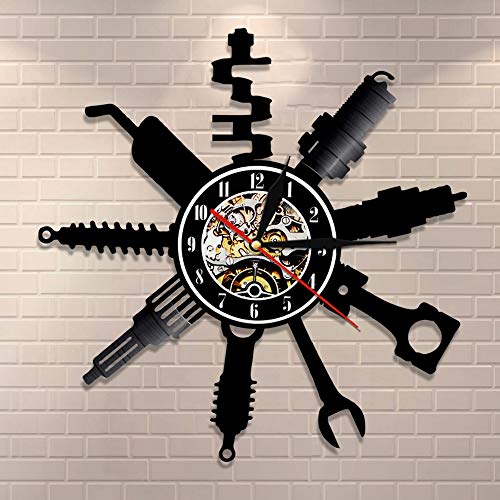 Reloj de pared moderno decorativo Coche Taller de reparación de automóviles Letrero de pared Servicio mecánico Taller Reloj de disco de vinilo Garaje Reparador Regalo Regalos para el día de la madre