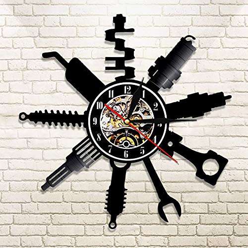 Reloj de pared moderno decorativo Coche Taller de reparación de automóviles Letrero de pared Servicio mecánico Taller Reloj de disco de vinilo Garaje Reparador Regalo Regalos para el día de la madre