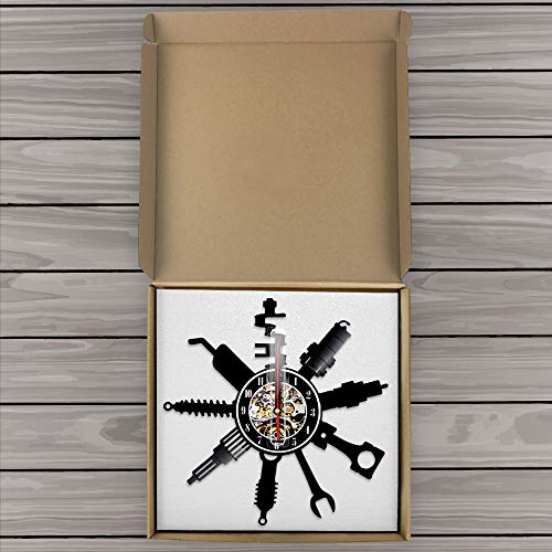 Reloj de pared moderno decorativo Coche Taller de reparación de automóviles Letrero de pared Servicio mecánico Taller Reloj de disco de vinilo Garaje Reparador Regalo Regalos para el día de la madre