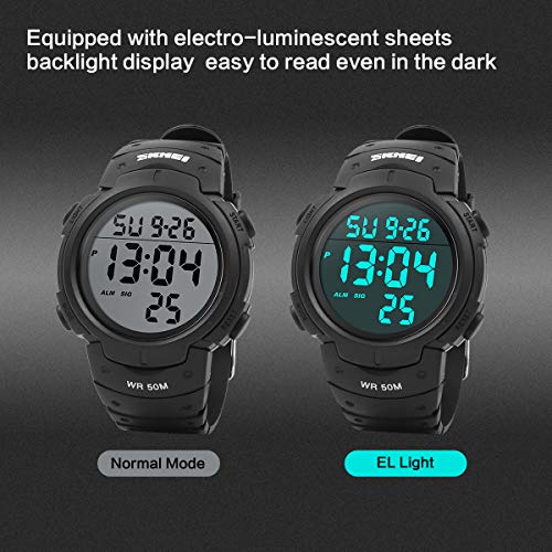 Reloj Digital Hombre，Welltop Reloj Deportivo Hombre Reloj cronometro con Temporizador de Alarma, dial Grande，Impermeable al Aire Libre Reloj Deportivo Hombre con retroiluminación LED (Negro)