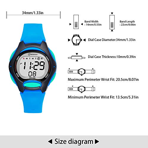 Reloj Digital para Niños Niña,Chicos Chicas 50M(5ATM) Impermeabl Deportes al Aire Libre LED Multifuncionales Relojes de Pulsera con Alarma para Niños,Niñas (Azul-8207)