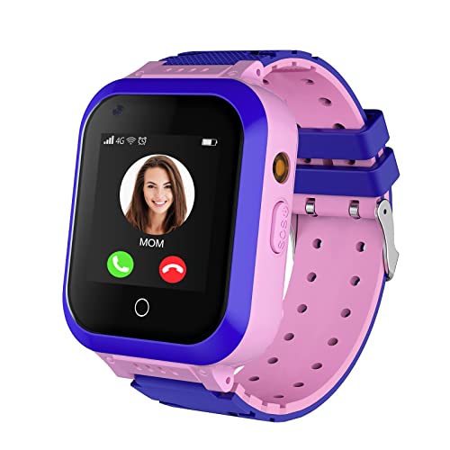 Reloj inteligente 4G para niños, relojes a prueba de agua IP67 con rastreador GPS, videollamadas, alertas SOS, podómetro, reloj de pulsera WiFi, regalos para niños y niñas de 3 a 12 años (rosa)