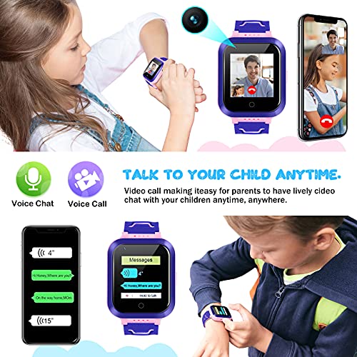 Reloj inteligente 4G para niños, relojes a prueba de agua IP67 con rastreador GPS, videollamadas, alertas SOS, podómetro, reloj de pulsera WiFi, regalos para niños y niñas de 3 a 12 años (rosa)