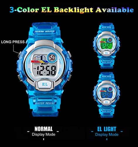 Relojes de Pulsera Digitales para niños niñas, 5ATM Reloj Deportivo a Prueba de Agua para niños con Alarma/LED Luminoso Relojes de Pulsera Digitales para niños, cumpleaños Azul