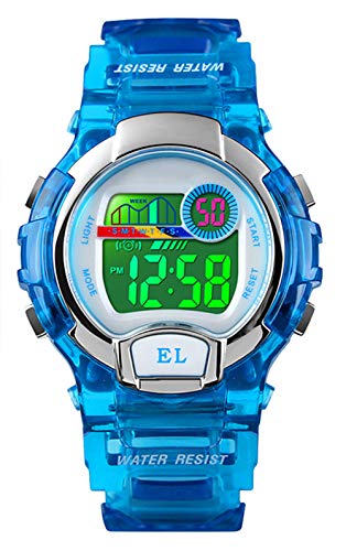Relojes de Pulsera Digitales para niños niñas, 5ATM Reloj Deportivo a Prueba de Agua para niños con Alarma/LED Luminoso Relojes de Pulsera Digitales para niños, cumpleaños Azul