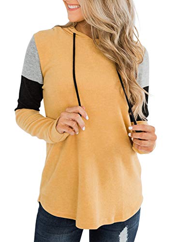 REORIA Sudadera de mujer con capucha con cordón de manga larga con bloques de color, amarillo, S