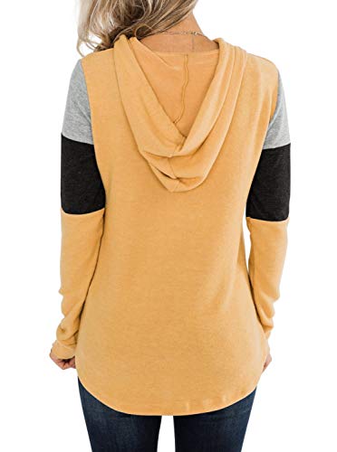 REORIA Sudadera de mujer con capucha con cordón de manga larga con bloques de color, amarillo, S