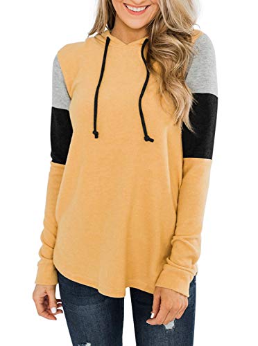 REORIA Sudadera de mujer con capucha con cordón de manga larga con bloques de color, amarillo, S