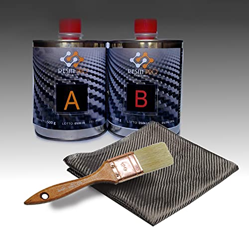 Resin Pro – Kit de reparación de resina + tejido de fibra de carbono 30x30 cm – rápido, sencillo y duradero, material de refuerzo, resina epoxi para laminación (500 g + 275 g) – 775 g