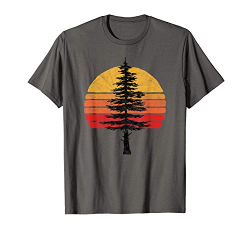 Retro Sun Minimalist White Pine Tree Illustration Graphic Camiseta