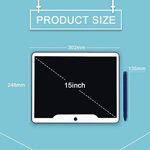 Richgv Tableta de Escritura LCD 15 Pulgadas, Tableta Grafica Talla Grande, Pizarra Digital, Pizarra magnética para niños y Adultos (Azul)