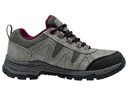 riemot Zapatillas Trekking para Mujer y Hombre, Zapatos de Senderismo Calzado de Montaña Escalada Aire Libre Impermeable Ligero Antideslizantes Zapatillas de Trail Running, Mujer Gris Rojo 38 EU