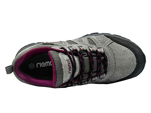 riemot Zapatillas Trekking para Mujer y Hombre, Zapatos de Senderismo Calzado de Montaña Escalada Aire Libre Impermeable Ligero Antideslizantes Zapatillas de Trail Running, Mujer Gris Rojo 38 EU