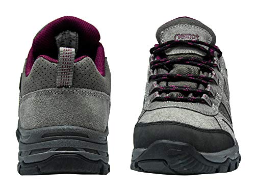 riemot Zapatillas Trekking para Mujer y Hombre, Zapatos de Senderismo Calzado de Montaña Escalada Aire Libre Impermeable Ligero Antideslizantes Zapatillas de Trail Running, Mujer Gris Rojo 38 EU