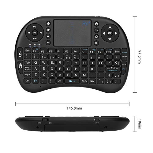 Rii Mini i8 - Teclado ergonómico con touchpad (RF 2.4 GHz, USB), color negro