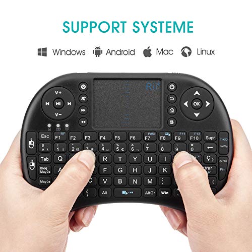 Rii Mini i8 - Teclado ergonómico con touchpad (RF 2.4 GHz, USB), color negro