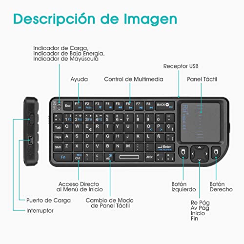 Rii Mini X1 teclado inalámbrico con ratón táctil - compatible con Smart TV, Mini PC Android, PlayStation, Xbox, HTPC, PC, Raspberry Pi