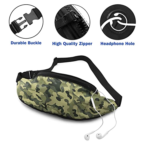 Riñonera Mujer Moda,Riñoneras Deportivas con Orificio para Auriculares y Hebilla Ajustable,Riñonera para Viajes, Casual, Correr, Senderismo 35X14cm, Camo Green Vector