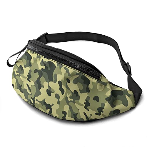 Riñonera Mujer Moda,Riñoneras Deportivas con Orificio para Auriculares y Hebilla Ajustable,Riñonera para Viajes, Casual, Correr, Senderismo 35X14cm, Camo Green Vector