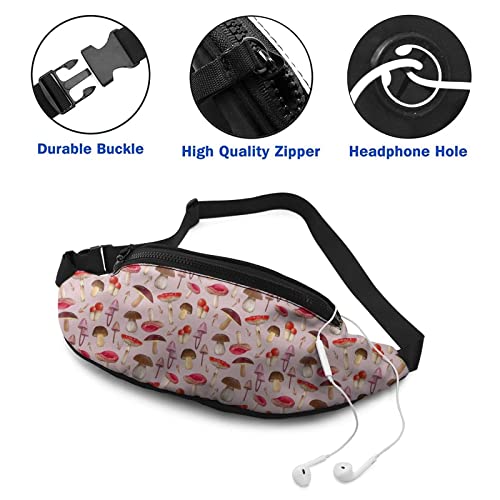 Riñonera Mujer Moda,Riñoneras Deportivas con Orificio para Auriculares y Hebilla Ajustable,Riñonera para Viajes, Casual, Correr, Senderismo 35X14cm, Vector de Hongos