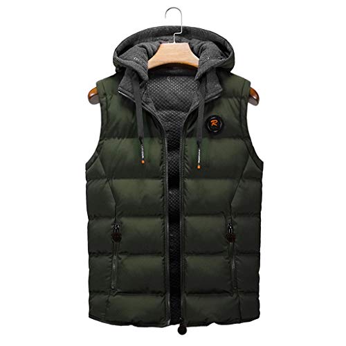 riou Hombre Invierno Cálido Chalecos Calor Cremallera Sin Mangas Chaleco con Capucha De Plumas Chaquetas Acolchado Cazadoras Abrigo Outwear Tops