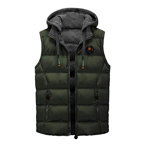 riou Hombre Invierno Cálido Chalecos Calor Cremallera Sin Mangas Chaleco con Capucha De Plumas Chaquetas Acolchado Cazadoras Abrigo Outwear Tops