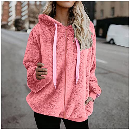 riou Mujeres Sudaderas con Capucha Manga Larga Suéter con Bolsillo Suelto Abrigo con Cremallera Blusa Cordón Tops Otoño Invierno Remata Suave y Confortable Pullover Cálido El nuevo