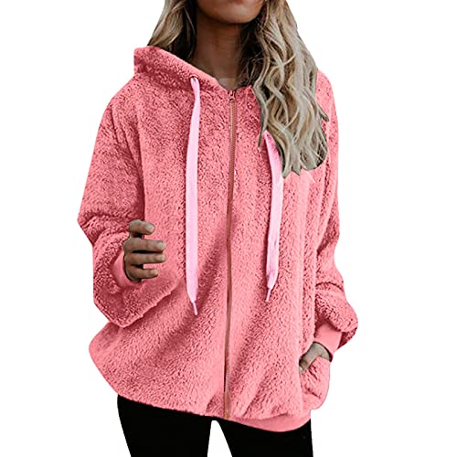 riou Mujeres Sudaderas con Capucha Manga Larga Suéter con Bolsillo Suelto Abrigo con Cremallera Blusa Cordón Tops Otoño Invierno Remata Suave y Confortable Pullover Cálido El nuevo