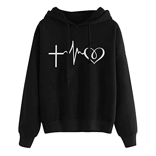 riou Sudaderas Mujer con Capucha Baratas Anchas Chica Impresión Top Suéter Mujer Tallas Grandes Camiseta con Bolsillo Deportivos Pullover Moda Originales Otoño e Invierno