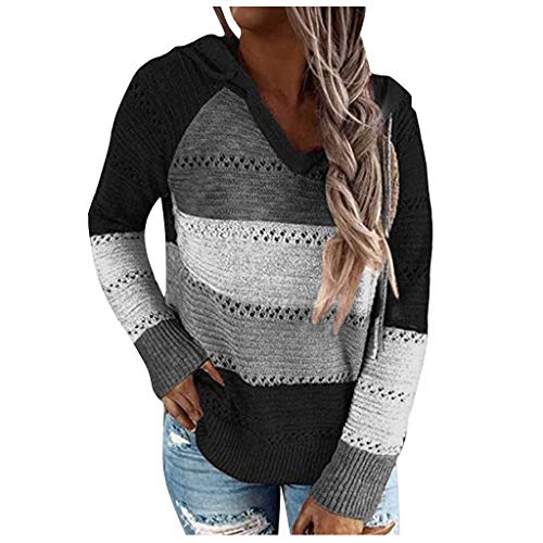 riou Sudaderas Mujer con Capucha Jersey Sweatshirt Talla Grande Suéter Cardigan Manga Larga Otoño Invierno Hoodie Tejido de Punto Tops Pullover S-5XL