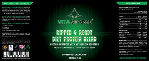 Ripped & Ready: Diet Protein Blend 1kg (Fresas y Crema) Vegetariano