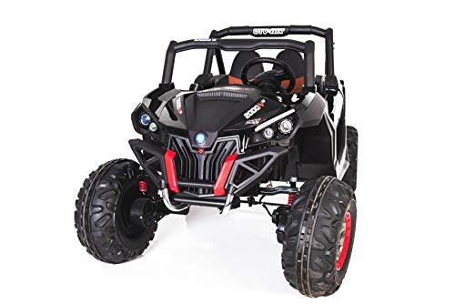 RIRICAR El Coche eléctrico de los niños Nuevo RSX Buggy 2 x 12V Negro - 2.4Ghz, 4 X Motor, Control Remoto, Dos Asientos, Llave de Encendido, Ruedas de EVA Suave, USB, Tarjeta SD