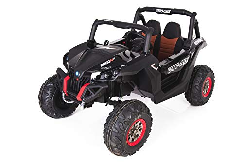 RIRICAR El Coche eléctrico de los niños Nuevo RSX Buggy 2 x 12V Negro - 2.4Ghz, 4 X Motor, Control Remoto, Dos Asientos, Llave de Encendido, Ruedas de EVA Suave, USB, Tarjeta SD