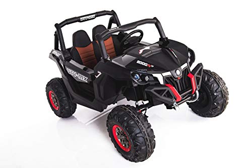 RIRICAR El Coche eléctrico de los niños Nuevo RSX Buggy 2 x 12V Negro - 2.4Ghz, 4 X Motor, Control Remoto, Dos Asientos, Llave de Encendido, Ruedas de EVA Suave, USB, Tarjeta SD