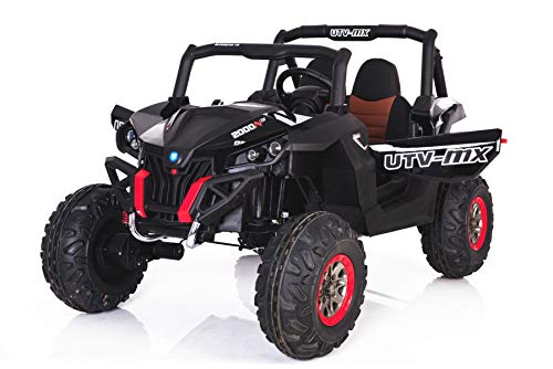 RIRICAR El Coche eléctrico de los niños Nuevo RSX Buggy 2 x 12V Negro - 2.4Ghz, 4 X Motor, Control Remoto, Dos Asientos, Llave de Encendido, Ruedas de EVA Suave, USB, Tarjeta SD