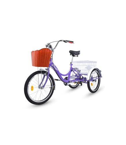 Riscko Triciclo para Adultos con 2 Cestas, 6 Velocidades, Asiento Y Manillar Ajustable Mod. Bep-14 Morado Sin Montaje