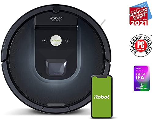 Robot aspirador Wi-Fi iRobot Roomba 981 - 2 cepillos goma multisuperficie - Mascotas - Recarga y reanuda - Sugerencias personalizadas - Compatible asistente voz y Coordinación Imprint - Más potencia