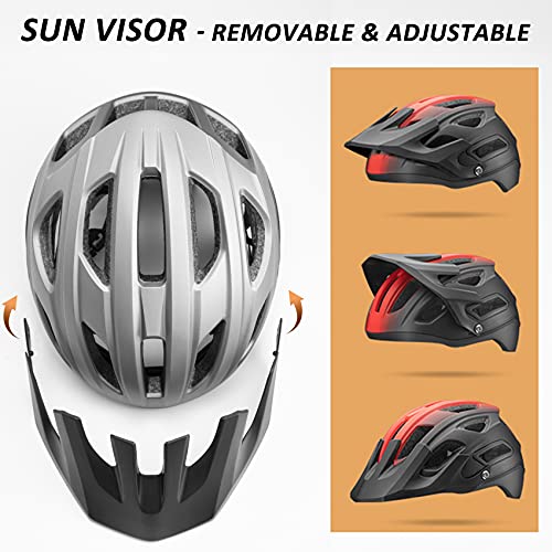 ROCKBROS Casco Aerodinámico con Visera Ajustable Desmontable de Bicicleta MTB, Unisex Adulto (55-61cm)